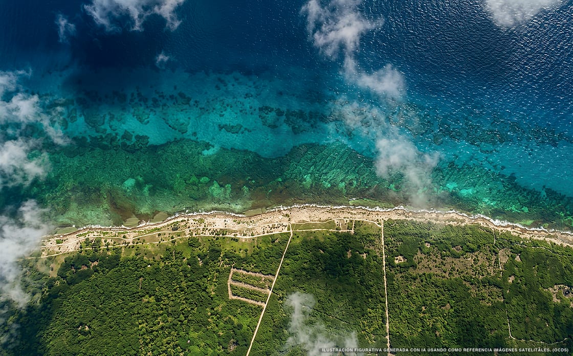 Illustration aérienne de la plage Barra Piedra, Costa Maya, Caraïbes mexicaines