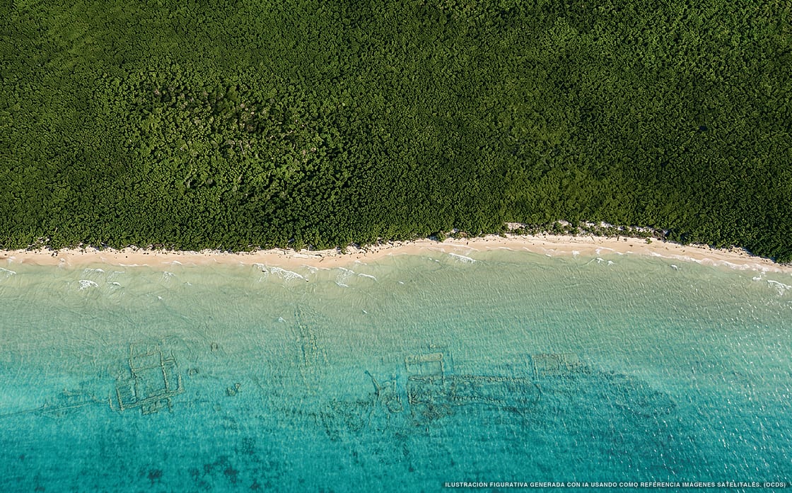 Illustrazione aerea della spiaggia El Cielo, Cozumel, Caraibi messicani