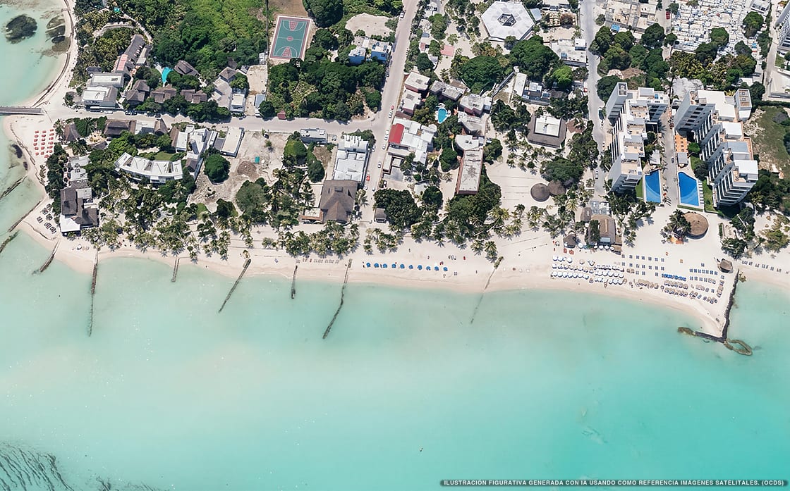 Illustration aérienne de la plage Playa Norte, Isla Mujeres, Caraïbes mexicaines