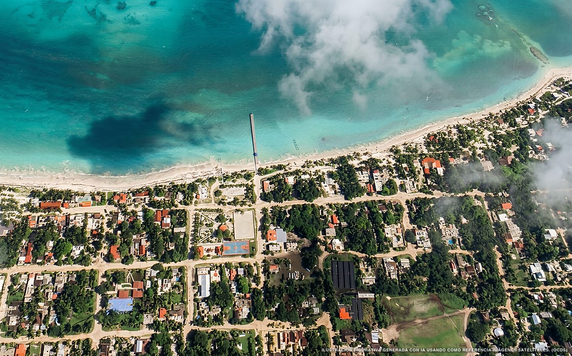 Illustration aérienne de la plage Punta Allen Norte, Punta Allen, Caraïbes mexicaines