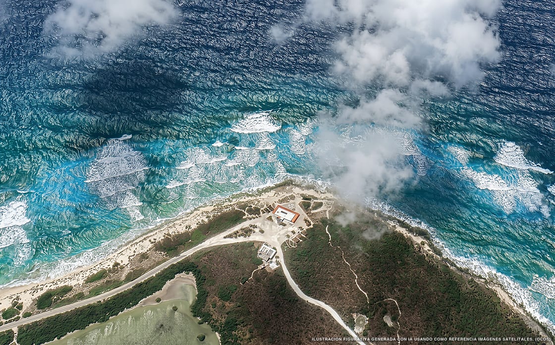 Illustrazione aerea della spiaggia Punta Celarain, Cozumel, Caraibi messicani