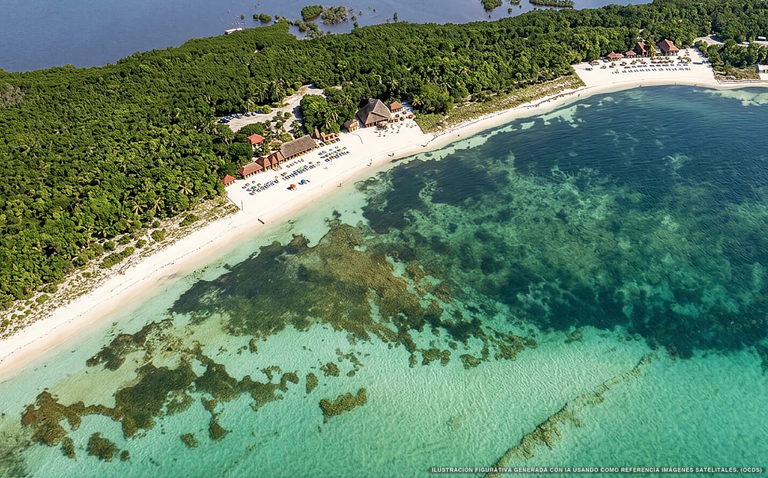 Illustrazione aerea della spiaggia Punta Sur (Cozumel), Cozumel, Caraibi messicani