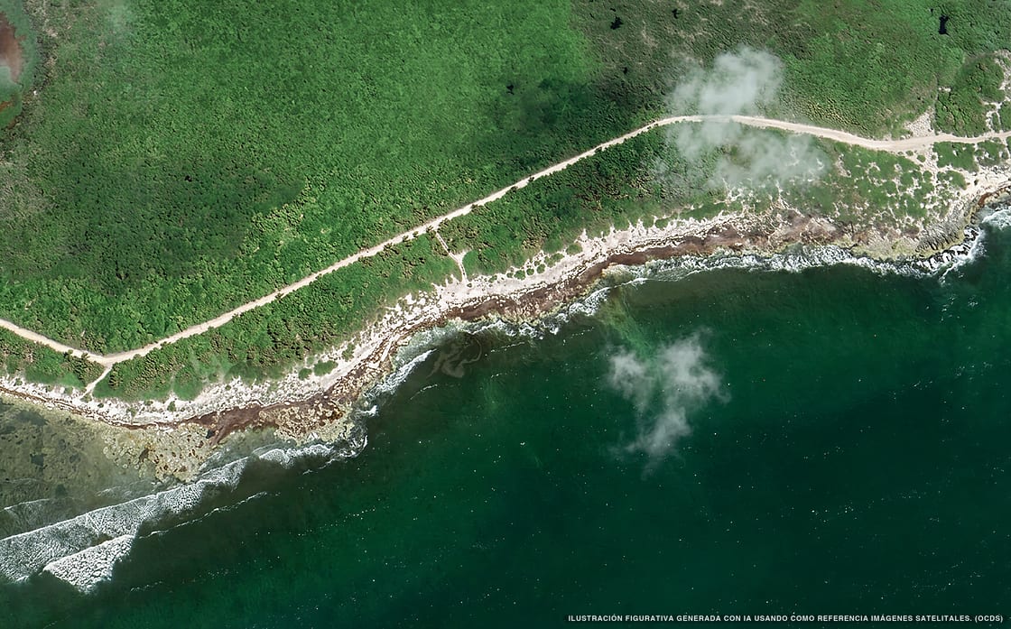 Illustrazione aerea della spiaggia Punta Yulum, Sian Kaan, Caraibi messicani