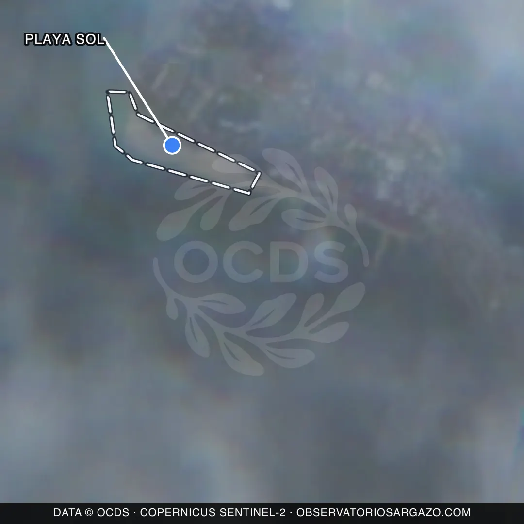 Imagem de satélite do sargaço na praia Playa Sol, Isla Mujeres — inobservável, 17 de outubro de 2026