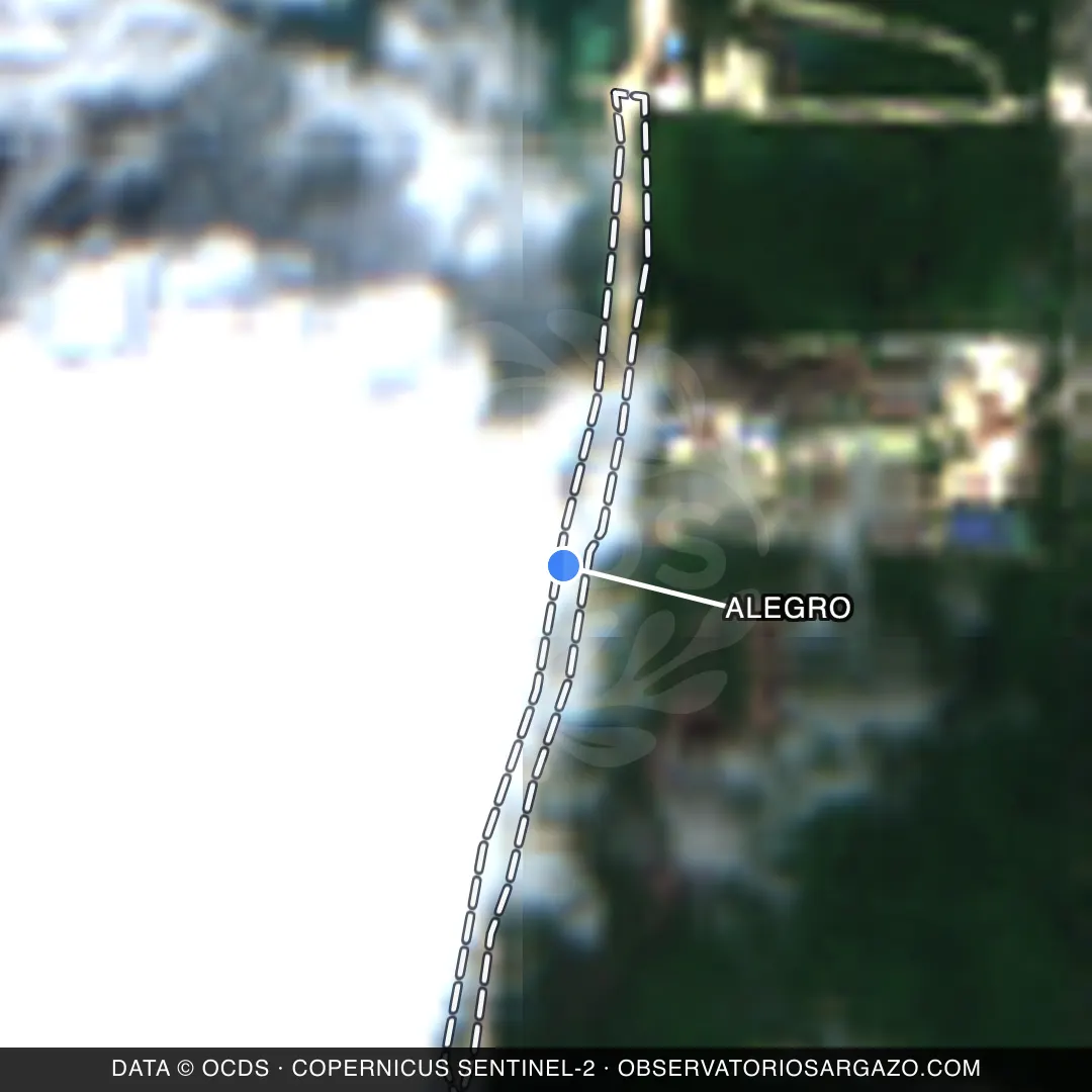 Satellite image of sargassum at Alegro beach, Cozumel — unobservable, October 22, 2026