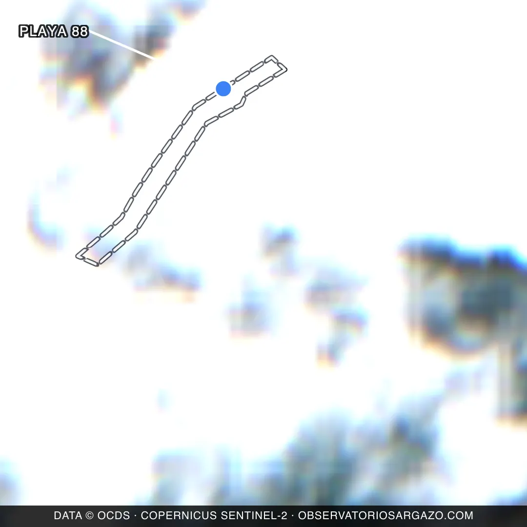 Satellite image of sargassum at Playa 88 beach, Playa del Carmen — unobservable, October 22, 2026