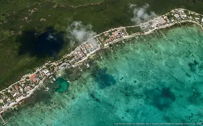 Illustration aérienne de la plage Bahía Tulum Norte, Tulum, Caraïbes mexicaines