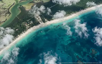 Illustrazione aerea della spiaggia Boca Paila Norte, Sian Kaan, Caraibi messicani