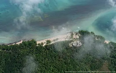 Illustration aérienne de la plage El Faro, Punta Allen, Caraïbes mexicaines