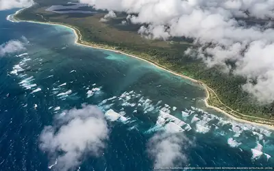 Illustrazione aerea della spiaggia Playa Bonita, Costa Maya, Caraibi messicani