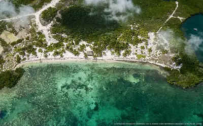 Illustration aérienne de la plage Playa Escondida, Tulum, Caraïbes mexicaines