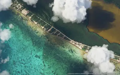 Illustrazione aerea della spiaggia Playa Gaviotas, Costa Maya, Caraibi messicani