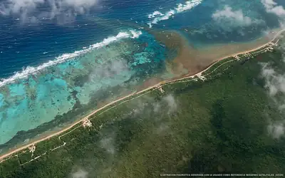 Illustration aérienne de la plage Playa Huache Norte, Xcalak, Caraïbes mexicaines