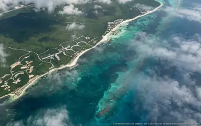 Illustration aérienne de la plage Playa Kanai, Puerto Morelos, Caraïbes mexicaines