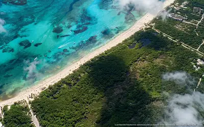 Illustrazione aerea della spiaggia Playa Paraíso, Playa del Carmen, Caraibi messicani