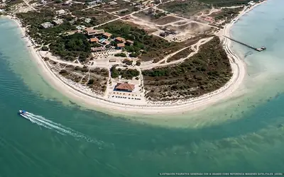 Illustration aérienne de la plage Playa Punta Cocos, Holbox, Caraïbes mexicaines