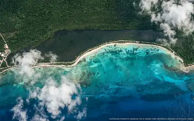 Illustration aérienne de la plage Punta Venado Norte, Riviera Maya, Caraïbes mexicaines