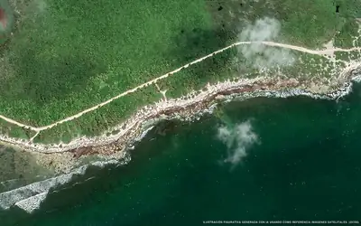 Illustrazione aerea della spiaggia Punta Yulum, Sian Kaan, Caraibi messicani