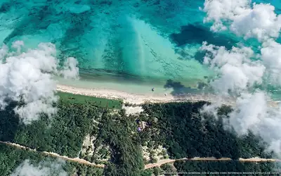 Illustration aérienne de la plage San Miguel, Punta Allen, Caraïbes mexicaines