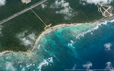 Illustration aérienne de la plage Xcacel, Akumal, Caraïbes mexicaines