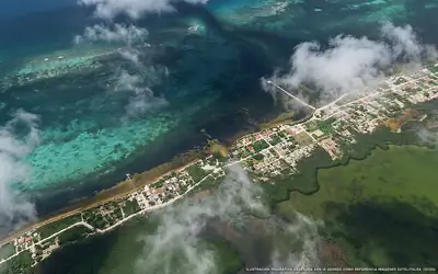Illustration aérienne de la plage Xcalak, Xcalak, Caraïbes mexicaines