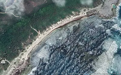 Illustration aérienne de la plage Xel-Há, Tulum, Caraïbes mexicaines