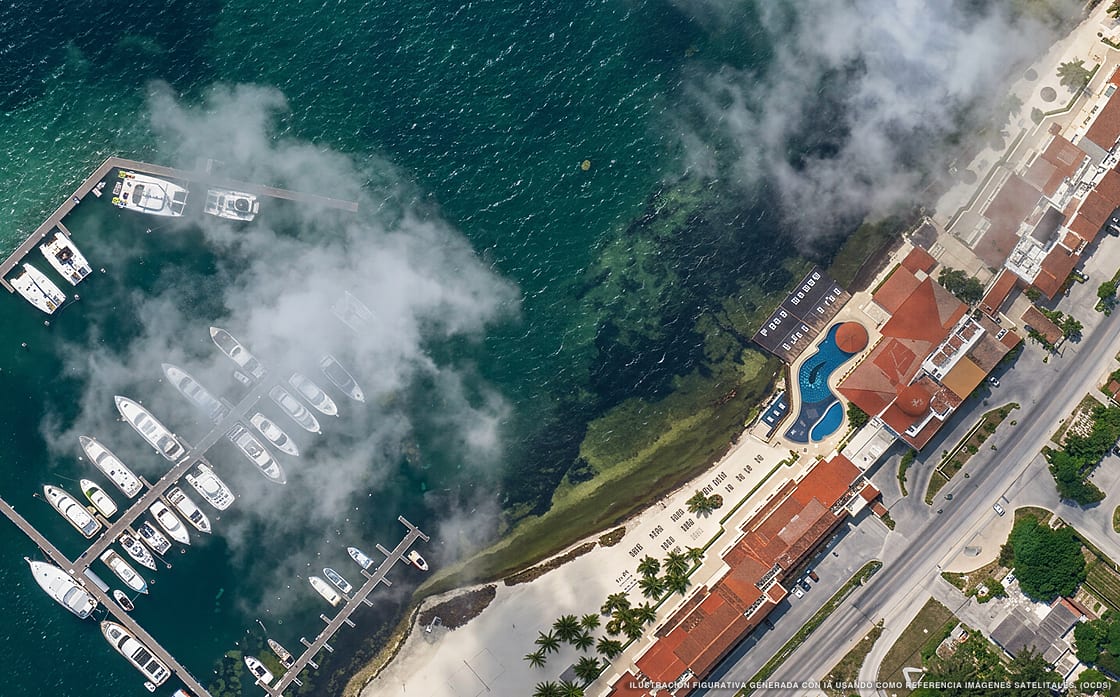 Illustrazione aerea di All Ritmo Cancún Resort & Water Park, Cancún (spiaggia Playa Del Nino), Caraibi messicani