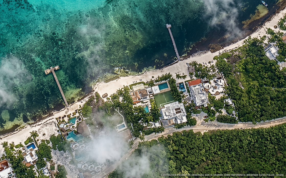 Illustration aérienne d'Aparthotel Eeb Ti Kaan Tulum, Tulum (plage Bahia Tulum Sur), Caraïbes mexicaines