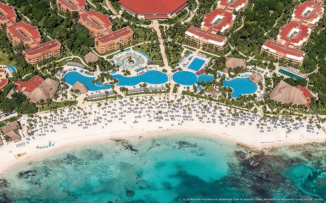 Illustration aérienne de Barceló Maya Beach, Puerto Aventuras (plage Playa Cordoba), Caraïbes mexicaines