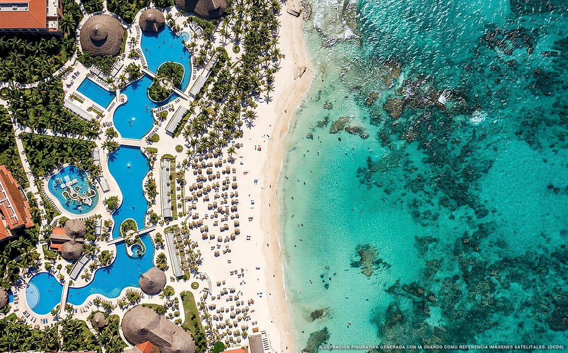 Illustration aérienne de Barceló Maya Colonial, Puerto Aventuras (plage Playa Cordoba), Caraïbes mexicaines