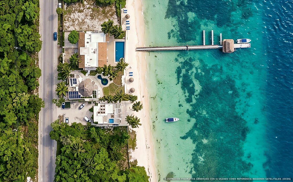 Illustration aérienne de Beachfront Villa Luna, Cancún (plage Playa Del Nino), Caraïbes mexicaines