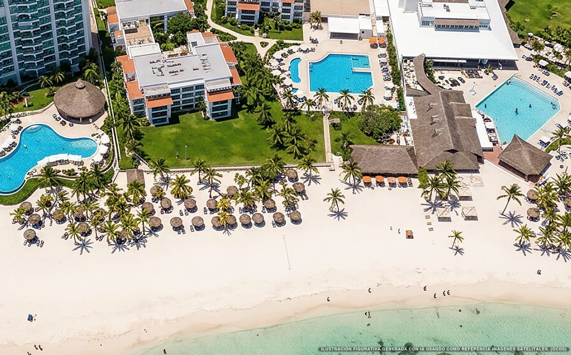 Illustrazione aerea di Beachscape Kin ha Villas & Suites, Cancún (spiaggia Playa Ancha), Caraibi messicani