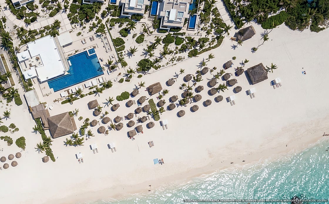 Ilustración aérea de Beloved Playa Mujeres, Isla Mujeres (playa Playa Mujeres), Caribe Mexicano