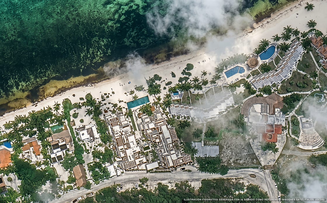 Illustrazione aerea di BESPOKE, Member of Small Luxury Hotels, Tulum (spiaggia Bahia Tulum Sur), Caraibi messicani