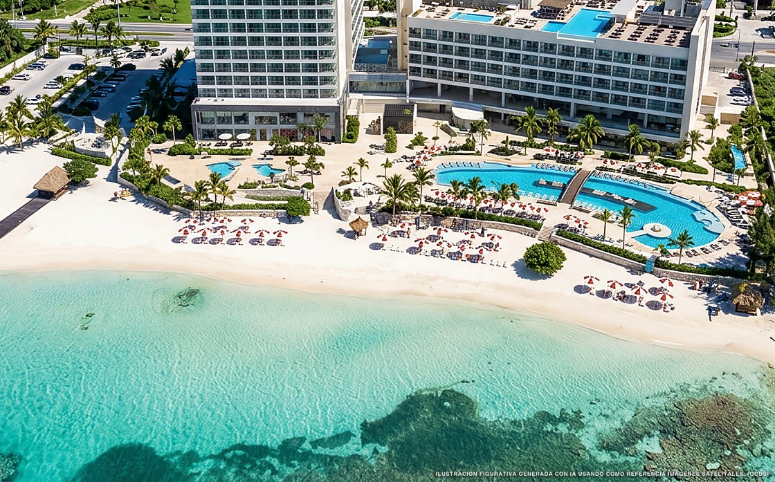 Illustration aérienne de Breathless Cancún, Cancún (plage Playa Langosta), Caraïbes mexicaines