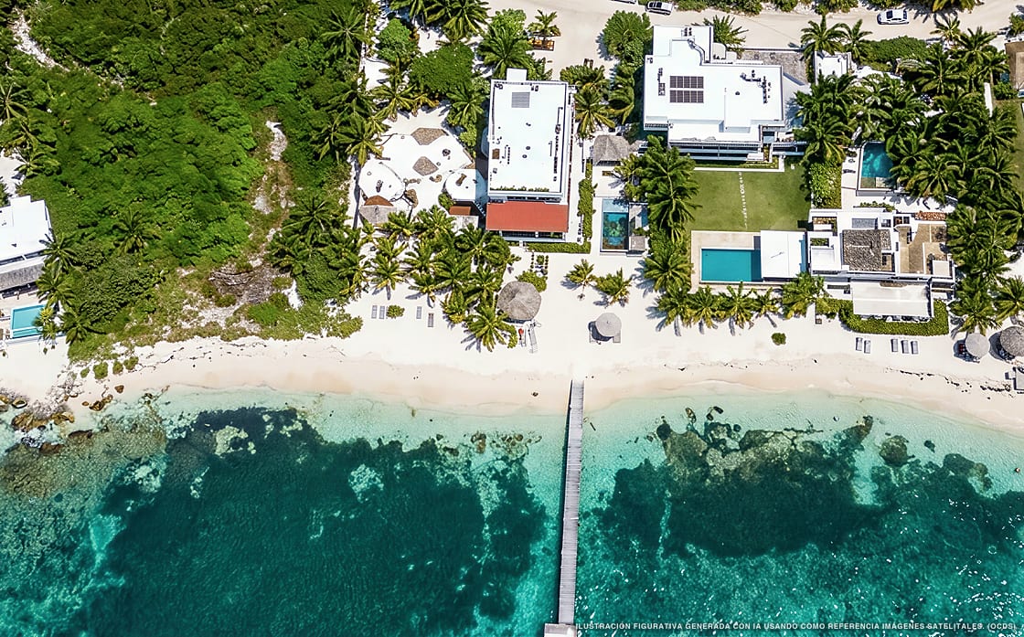 Illustration aérienne de Casa Altamar, Tulum (plage Bahia Tulum Sur), Caraïbes mexicaines