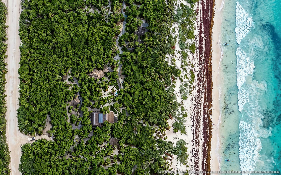 Illustrazione aerea di Casa Sofia, Tulum (spiaggia Playa Del Pueblo), Caraibi messicani