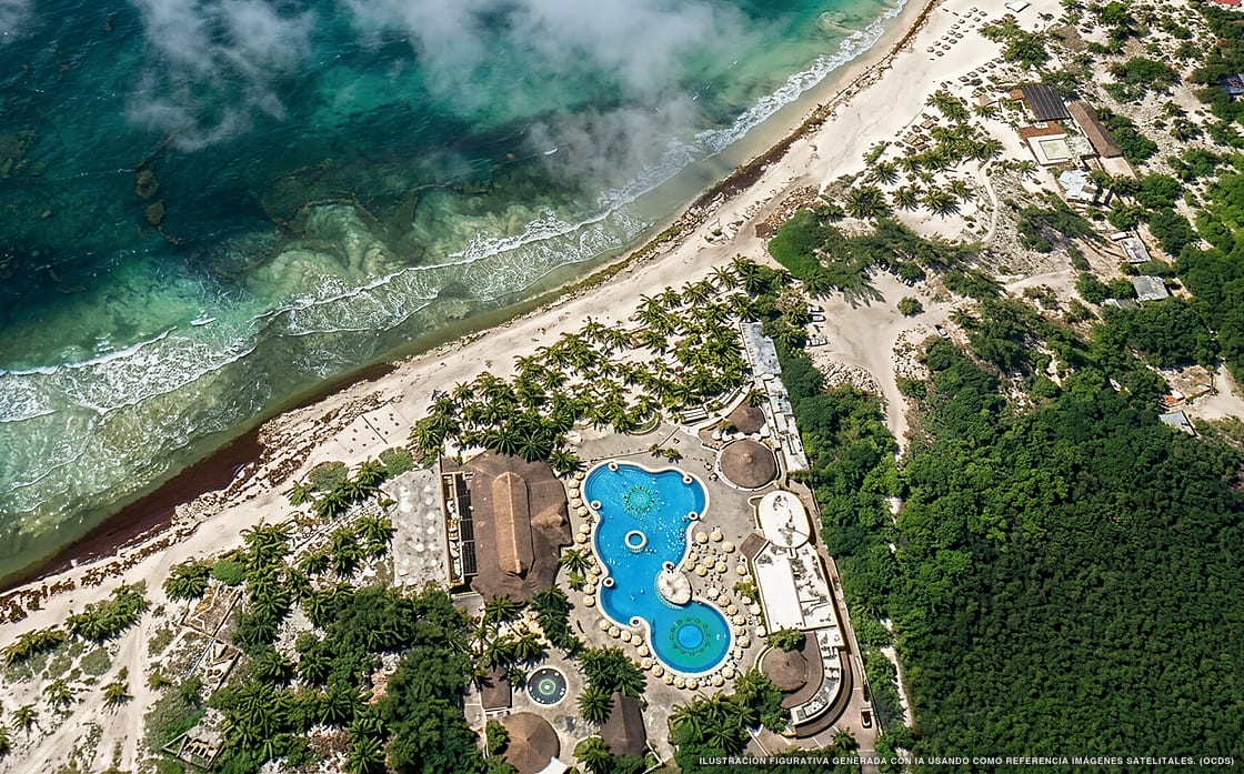 Ilustración aérea de Catalonia Royal Tulum, Puerto Aventuras (playa Xpu Ha), Caribe Mexicano