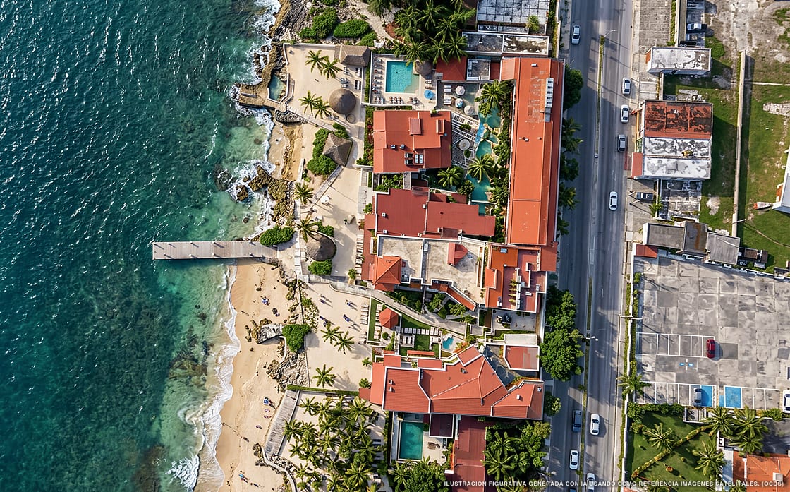 Ilustración aérea de Cozumel Hotel & Resort, Cozumel (playa Playa Caletita), Caribe Mexicano
