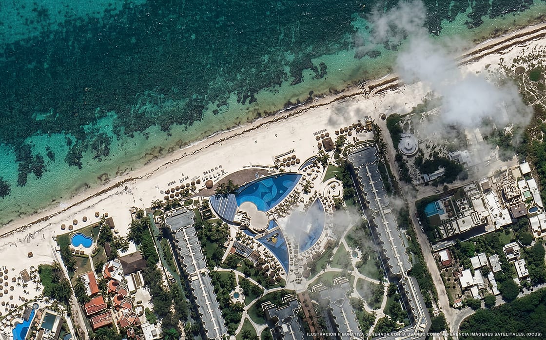 Ilustración aérea de Dreams Riviera Cancún Resort & Spa, Puerto Morelos (playa Punta Caracol), Caribe Mexicano