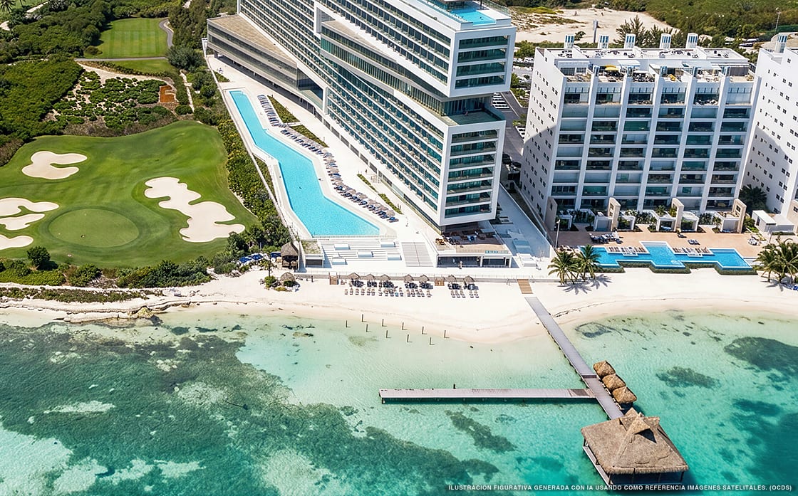 Illustrazione aerea di Dreams Vista Cancún, Cancún (spiaggia Playa Del Nino), Caraibi messicani