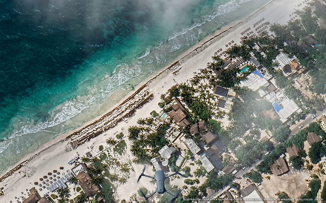 Illustrazione aerea di Dune Boutique, Tulum (spiaggia Playa Del Pueblo), Caraibi messicani