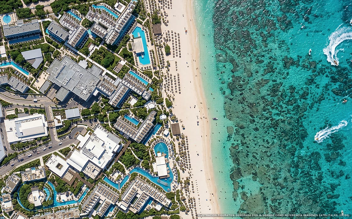 Ilustración aérea de Excellence Playa Mujeres, Isla Mujeres (playa Playa Mujeres), Caribe Mexicano