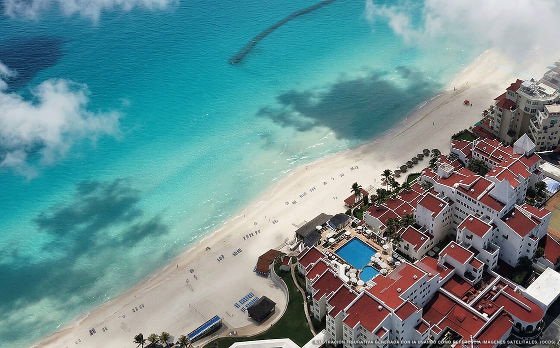 Ilustración aérea de GR Solaris Caribe, Cancún (playa Playa Delfines Sur), Caribe Mexicano
