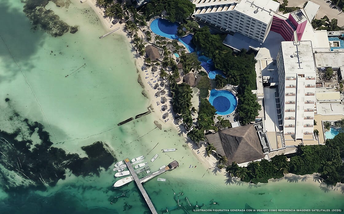 Illustrazione aerea di Grand Oasis Palm, Cancún (spiaggia Playa Langosta), Caraibi messicani