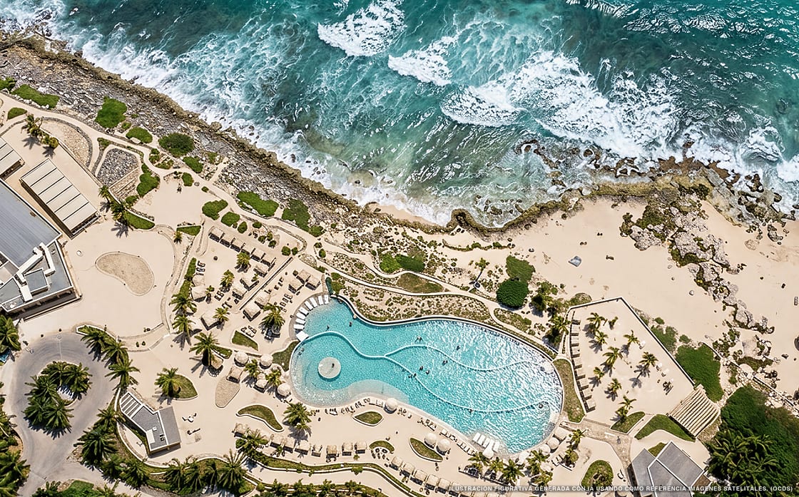 Illustration aérienne de Grand Palladium Select, Akumal (plage Kantenah), Caraïbes mexicaines