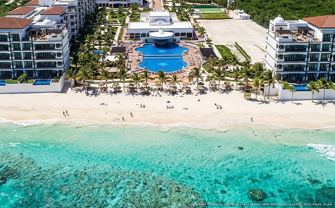 Illustrazione aerea di Grand Residences Riviera Cancún, Puerto Morelos (spiaggia Punta Cielo), Caraibi messicani