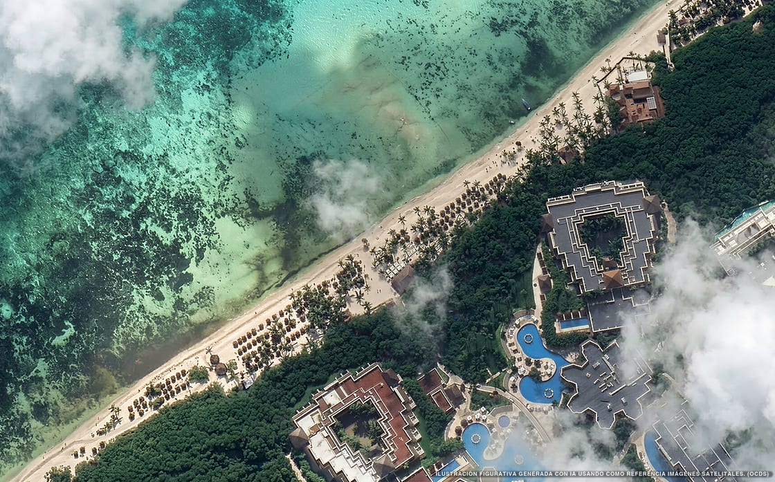 Illustration aérienne de Grand Riviera Princess, Playa del Carmen (plage Playa Xcalacoco), Caraïbes mexicaines