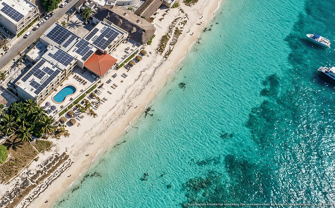 Illustration aérienne de Hacienda Morelos, Puerto Morelos (plage Puerto Morelos Centro), Caraïbes mexicaines