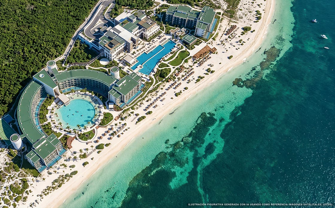 Ilustración aérea de Haven Riviera Cancún, Puerto Morelos (playa Riviera Cancun Norte), Caribe Mexicano